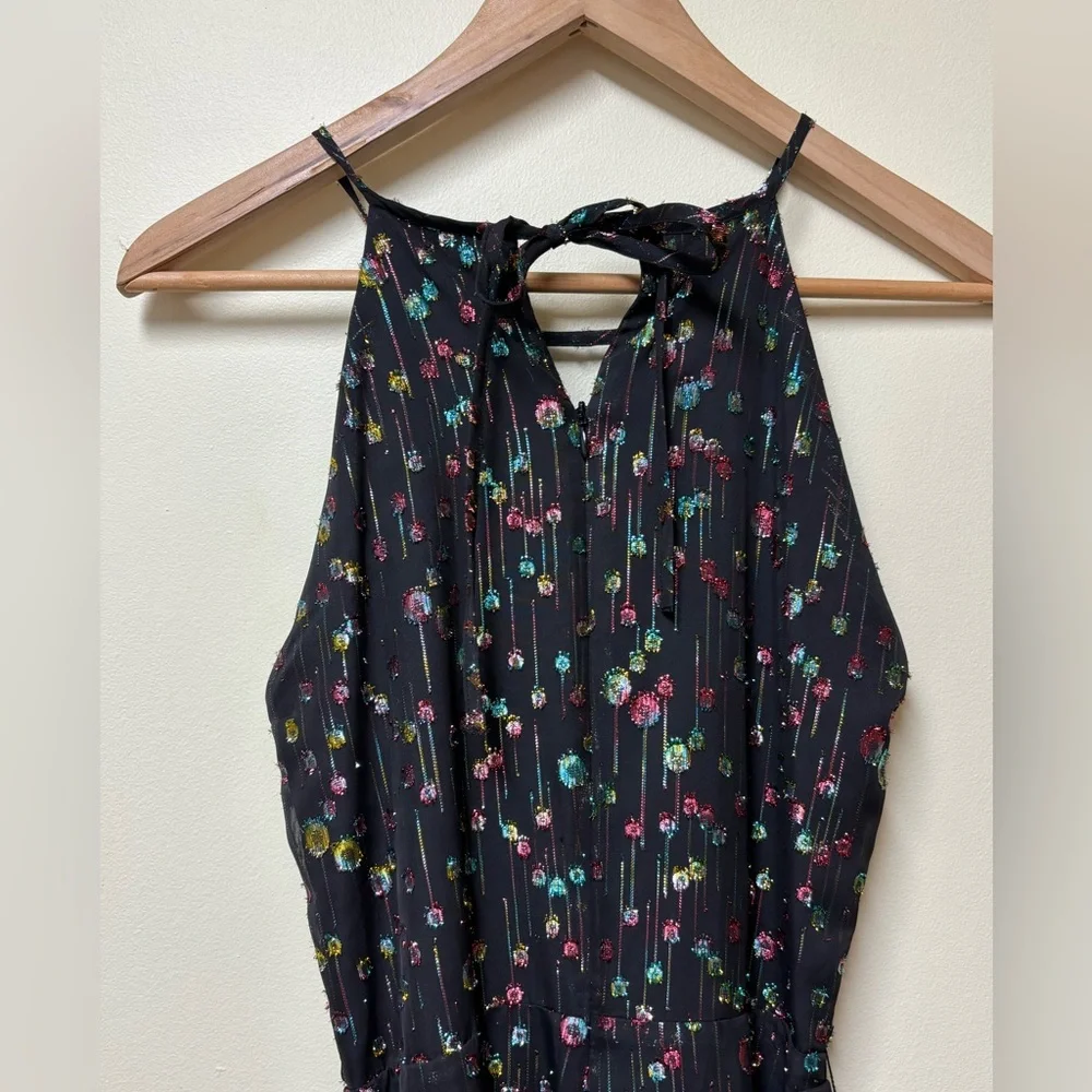 Eva Franco Anthropologie Edita halter black jumpsuit multi-color metallic dot- 2